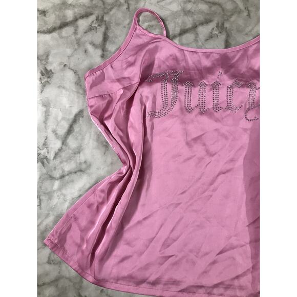 VINTAGE Y2K JUICY COUTURE Satin Pink Sleepwear Top Large Club Party Bedazzled - Picture 3 of 6
